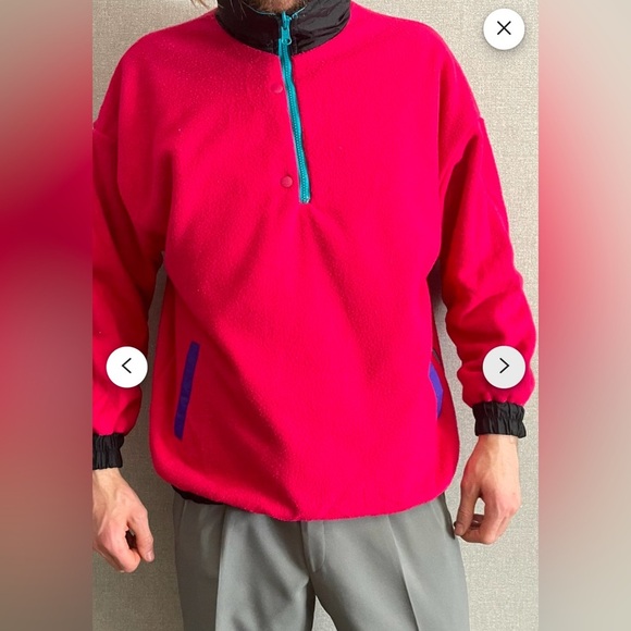 Colorblock Pullover Neon Pink Anorak Fleece Lined Snap Jacket Large Retro G4‎ - Picture 2 of 14